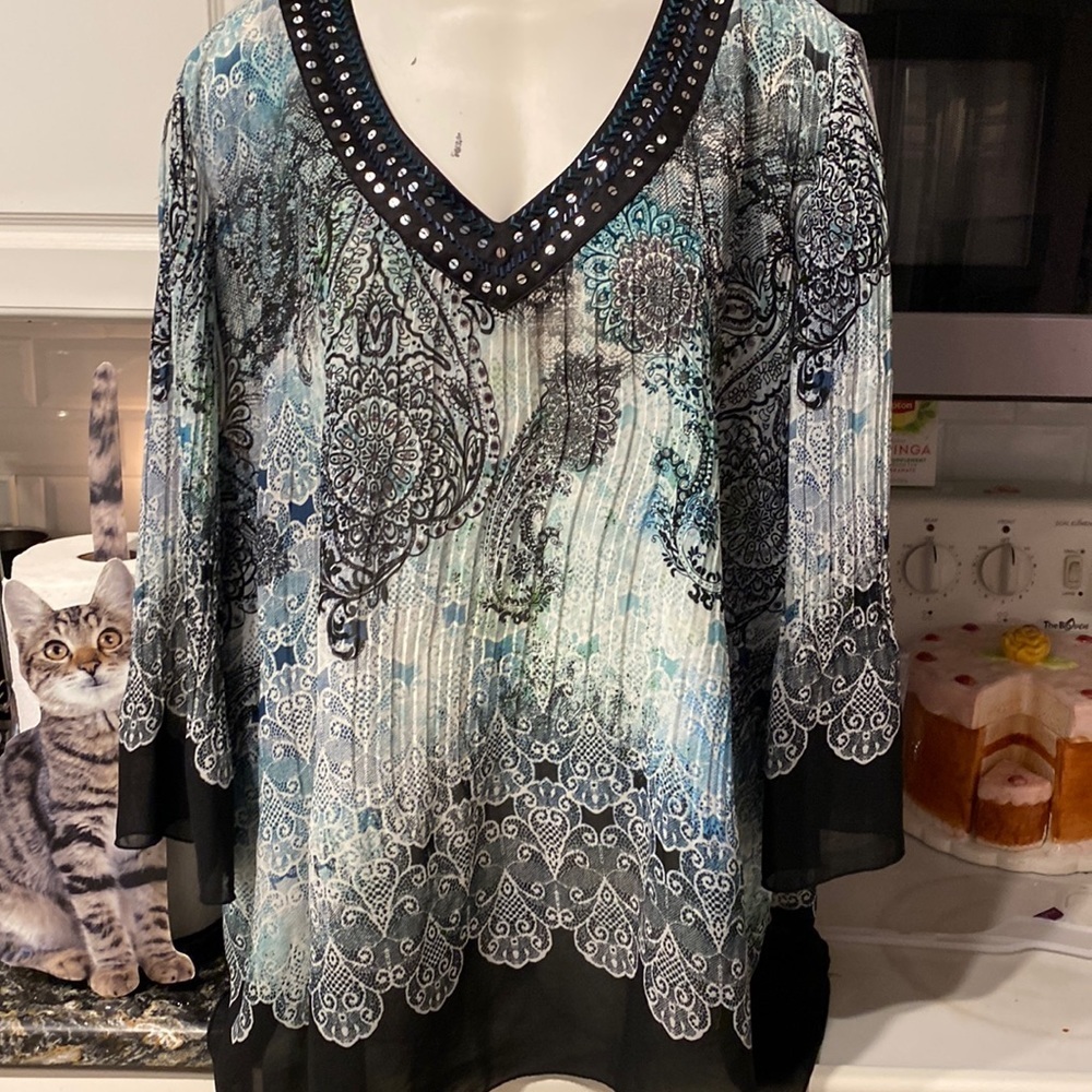 B womens Dressbarn 3/4 flare sleeve pullover plus size blouse 3x